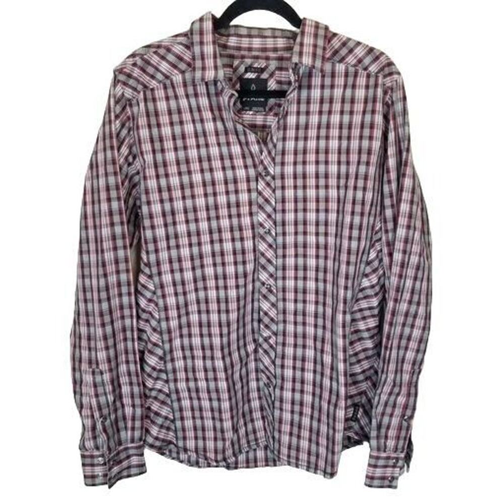 Prana Mens Organic Cotton Plaid Button Shirt L Slim Fit Skater Grunge Outdoor